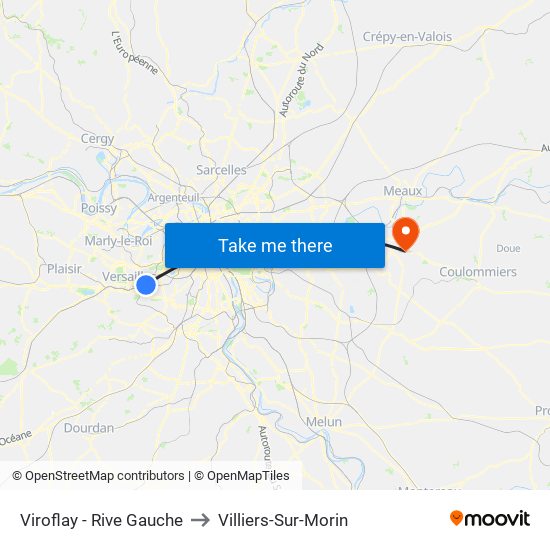 Viroflay - Rive Gauche to Villiers-Sur-Morin map