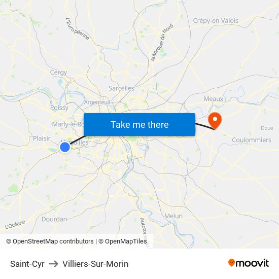 Saint-Cyr to Villiers-Sur-Morin map