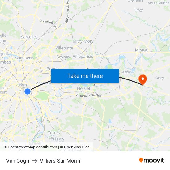Van Gogh to Villiers-Sur-Morin map