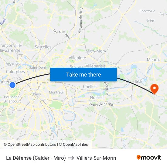 La Défense (Calder - Miro) to Villiers-Sur-Morin map
