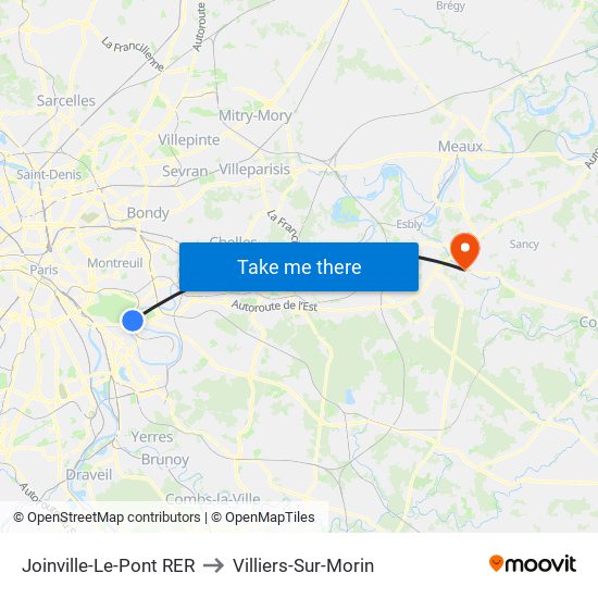 Joinville-Le-Pont RER to Villiers-Sur-Morin map