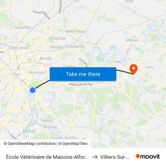 École Vétérinaire de Maisons-Alfort - Métro to Villiers-Sur-Morin map