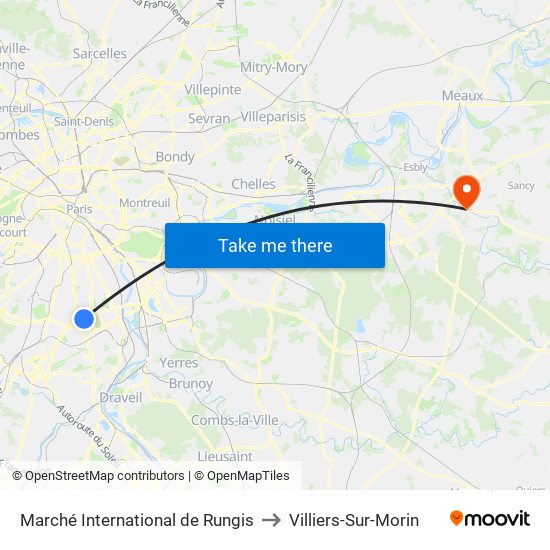 Marché International de Rungis to Villiers-Sur-Morin map