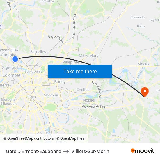 Gare D'Ermont-Eaubonne to Villiers-Sur-Morin map