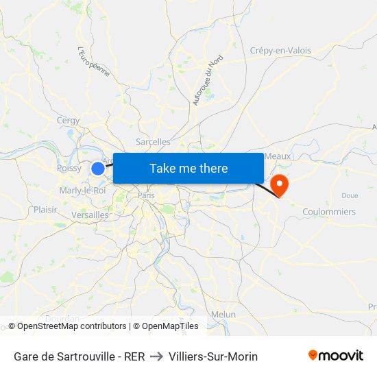 Gare de Sartrouville - RER to Villiers-Sur-Morin map