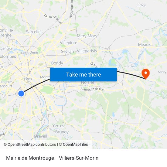 Mairie de Montrouge to Villiers-Sur-Morin map