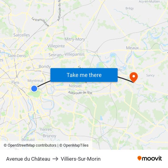 Avenue du Château to Villiers-Sur-Morin map