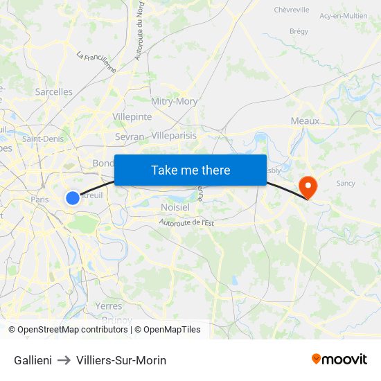 Gallieni to Villiers-Sur-Morin map