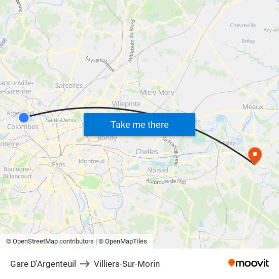 Gare D'Argenteuil to Villiers-Sur-Morin map