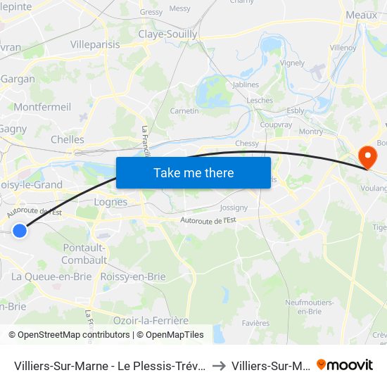 Villiers-Sur-Marne - Le Plessis-Trévise RER to Villiers-Sur-Morin map