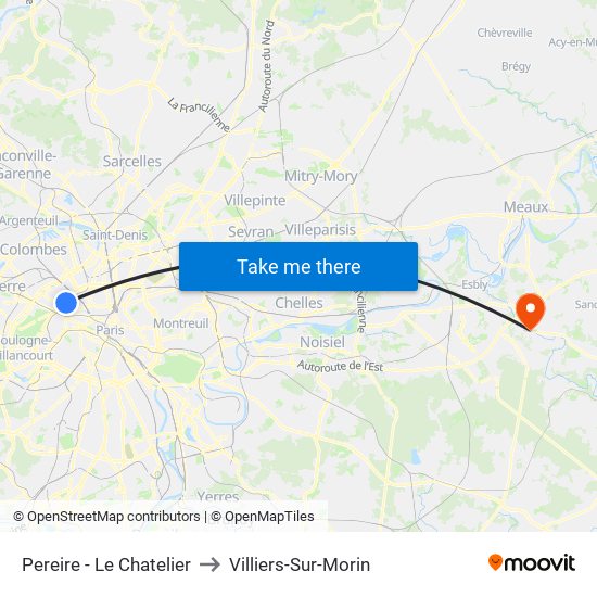 Pereire - Le Chatelier to Villiers-Sur-Morin map