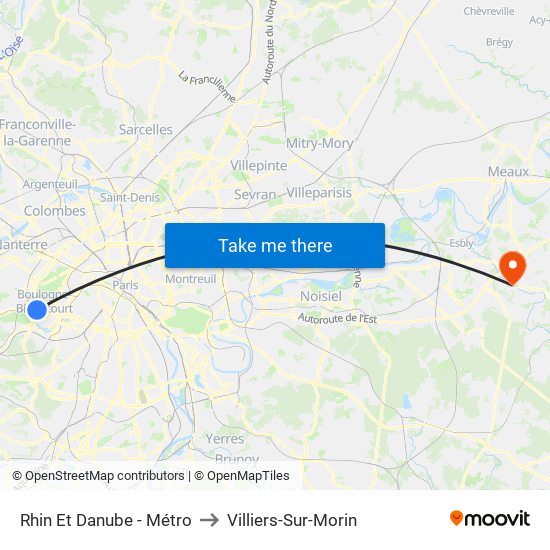 Rhin Et Danube - Métro to Villiers-Sur-Morin map