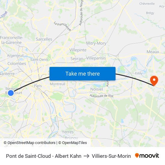 Pont de Saint-Cloud - Albert Kahn to Villiers-Sur-Morin map
