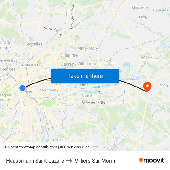 Haussmann Saint-Lazare to Villiers-Sur-Morin map