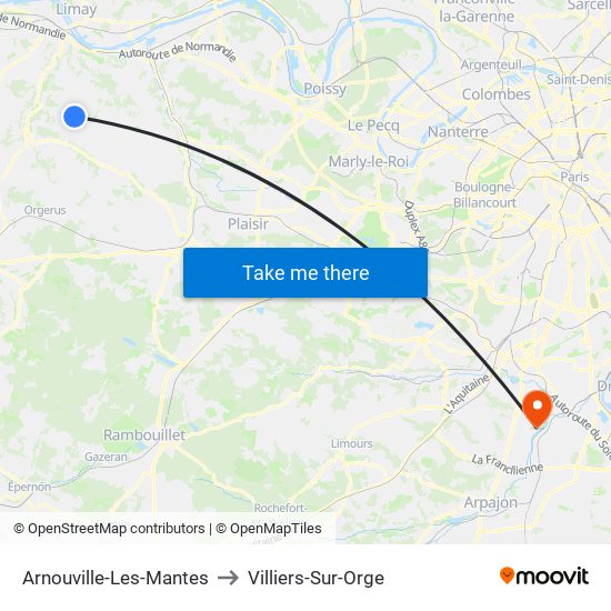 Arnouville-Les-Mantes to Villiers-Sur-Orge map