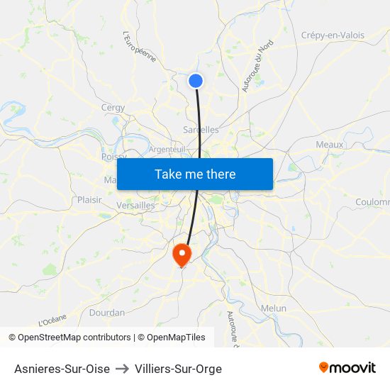 Asnieres-Sur-Oise to Villiers-Sur-Orge map