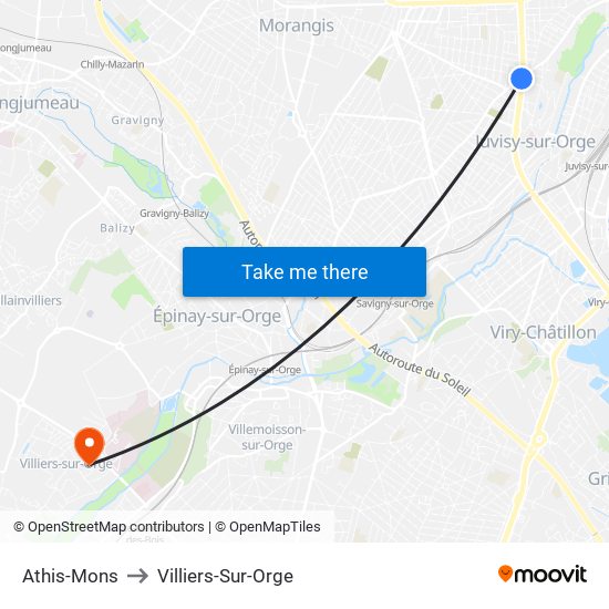Athis-Mons to Villiers-Sur-Orge map