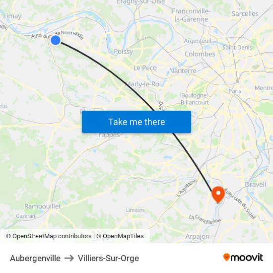 Aubergenville to Villiers-Sur-Orge map