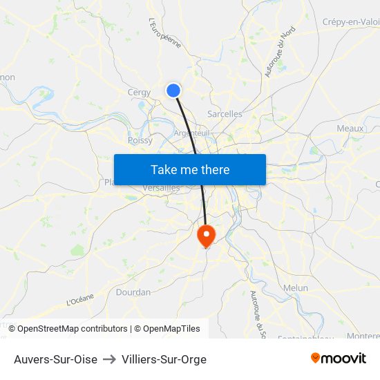 Auvers-Sur-Oise to Villiers-Sur-Orge map