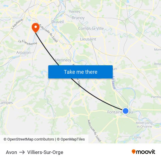 Avon to Villiers-Sur-Orge map