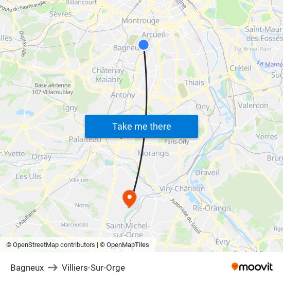 Bagneux to Villiers-Sur-Orge map