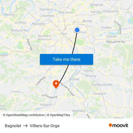 Bagnolet to Villiers-Sur-Orge map
