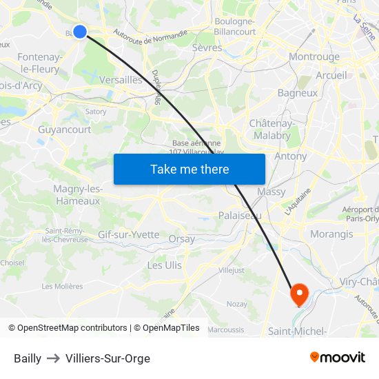 Bailly to Villiers-Sur-Orge map