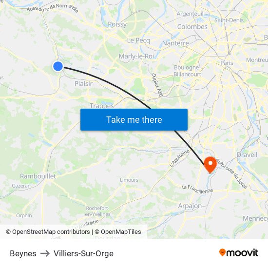 Beynes to Villiers-Sur-Orge map