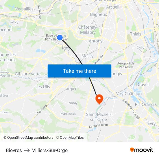 Bievres to Villiers-Sur-Orge map