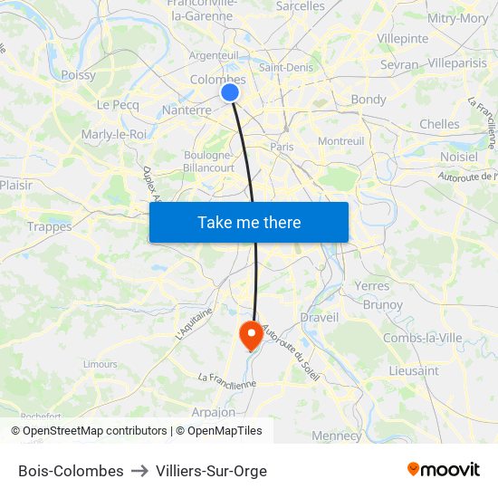 Bois-Colombes to Villiers-Sur-Orge map