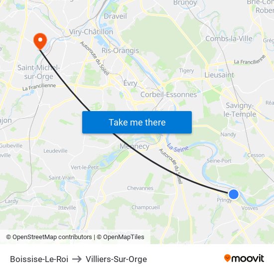 Boissise-Le-Roi to Villiers-Sur-Orge map