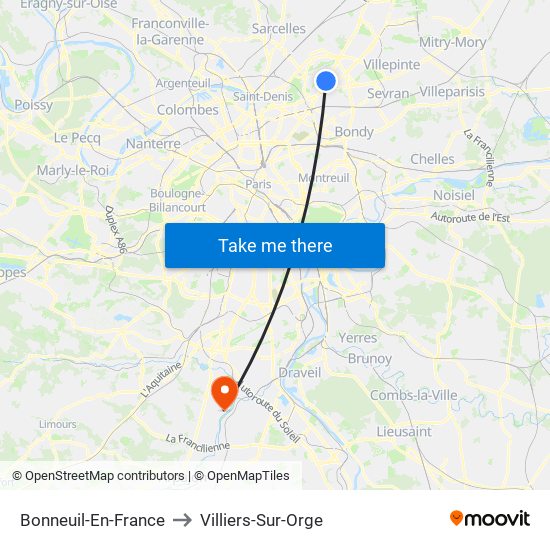 Bonneuil-En-France to Villiers-Sur-Orge map