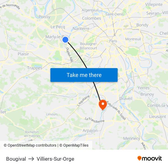 Bougival to Villiers-Sur-Orge map