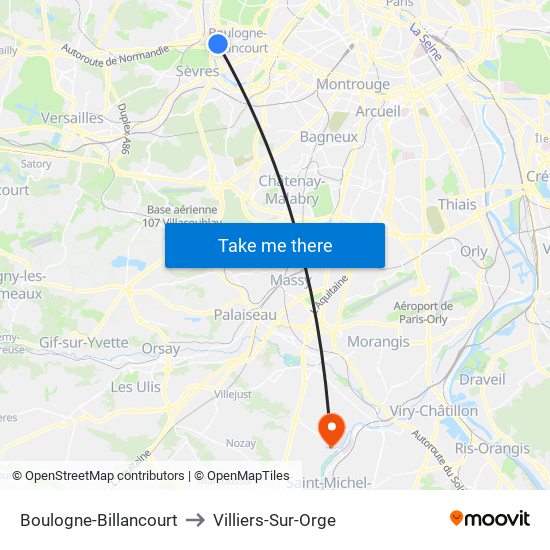 Boulogne-Billancourt to Villiers-Sur-Orge map
