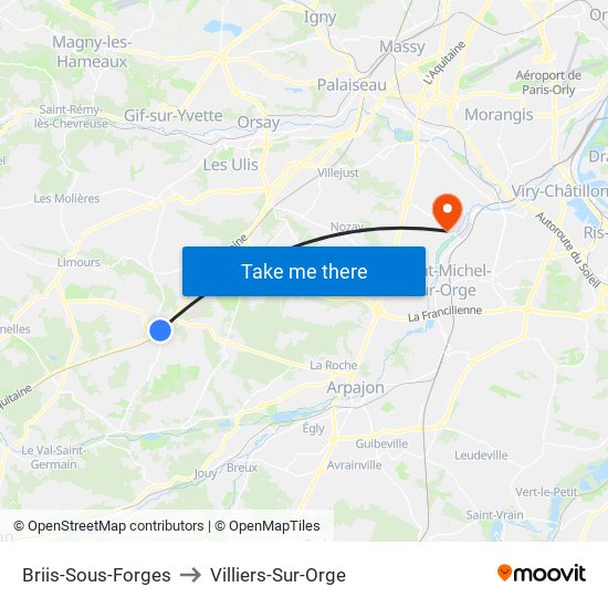 Briis-Sous-Forges to Villiers-Sur-Orge map