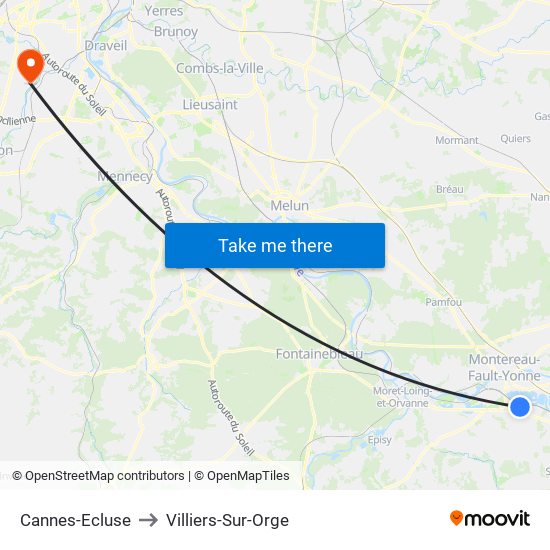 Cannes-Ecluse to Villiers-Sur-Orge map