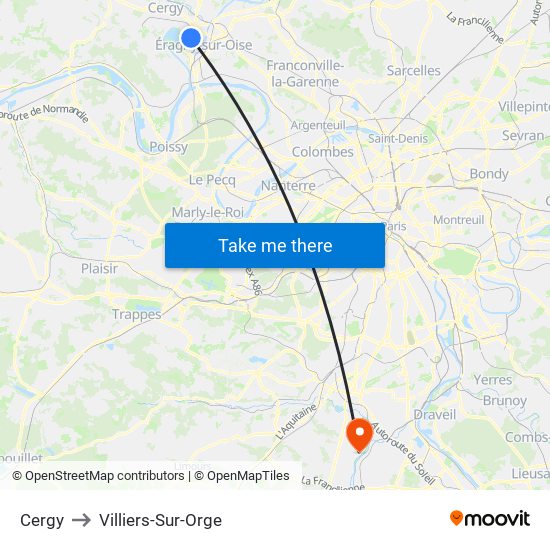 Cergy to Villiers-Sur-Orge map