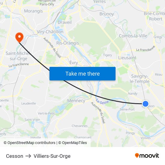 Cesson to Villiers-Sur-Orge map