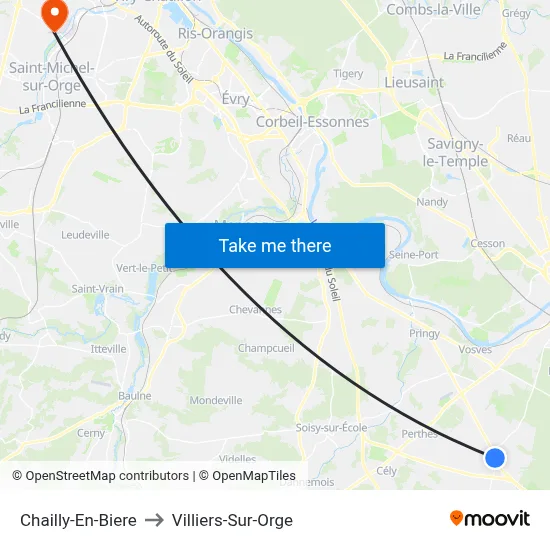 Chailly-En-Biere to Villiers-Sur-Orge map