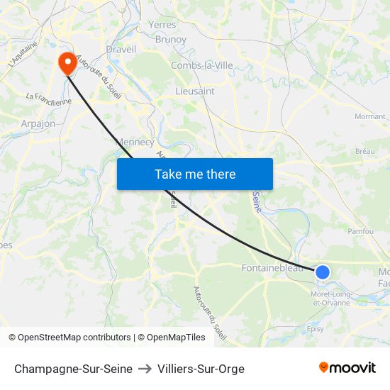 Champagne-Sur-Seine to Villiers-Sur-Orge map