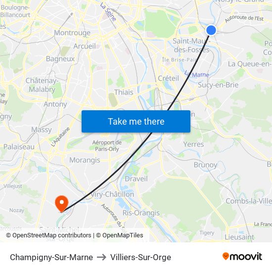 Champigny-Sur-Marne to Villiers-Sur-Orge map