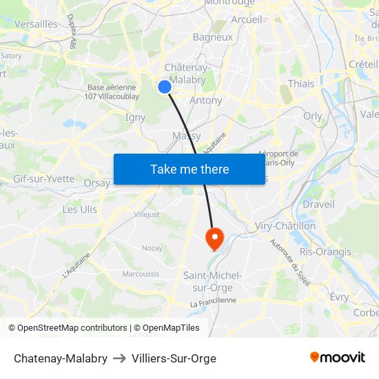 Chatenay-Malabry to Villiers-Sur-Orge map