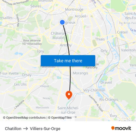 Chatillon to Villiers-Sur-Orge map