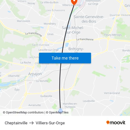 Cheptainville to Villiers-Sur-Orge map