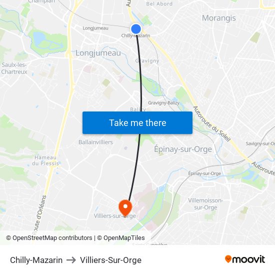 Chilly-Mazarin to Villiers-Sur-Orge map