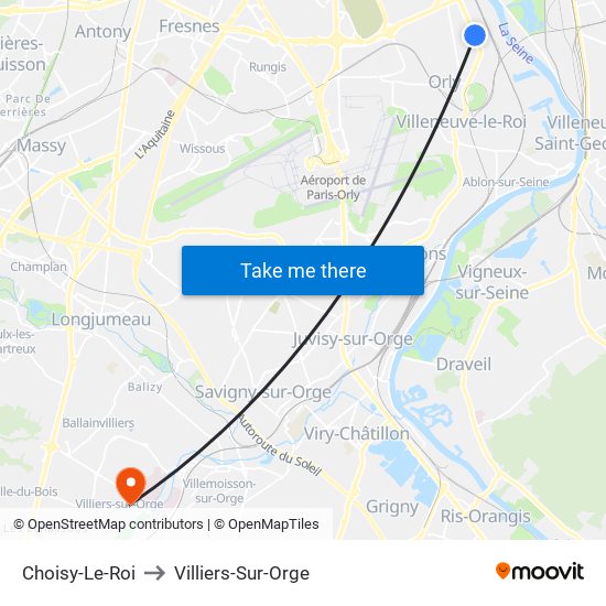 Choisy-Le-Roi to Villiers-Sur-Orge map