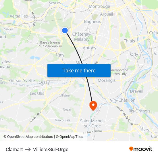 Clamart to Villiers-Sur-Orge map