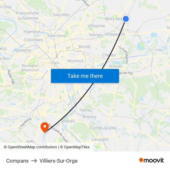 Compans to Villiers-Sur-Orge map