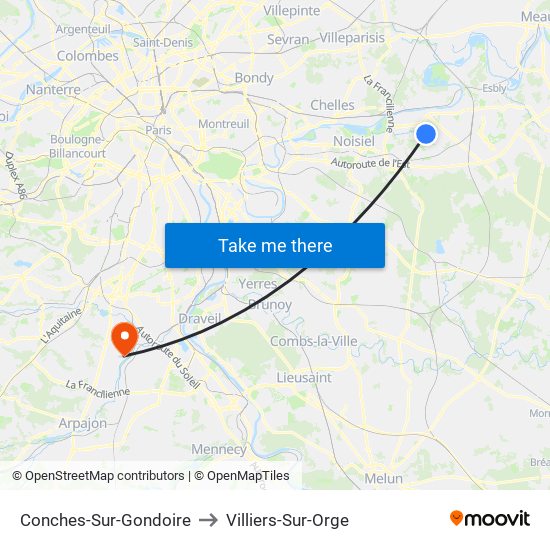 Conches-Sur-Gondoire to Villiers-Sur-Orge map