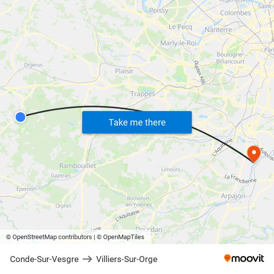 Conde-Sur-Vesgre to Villiers-Sur-Orge map